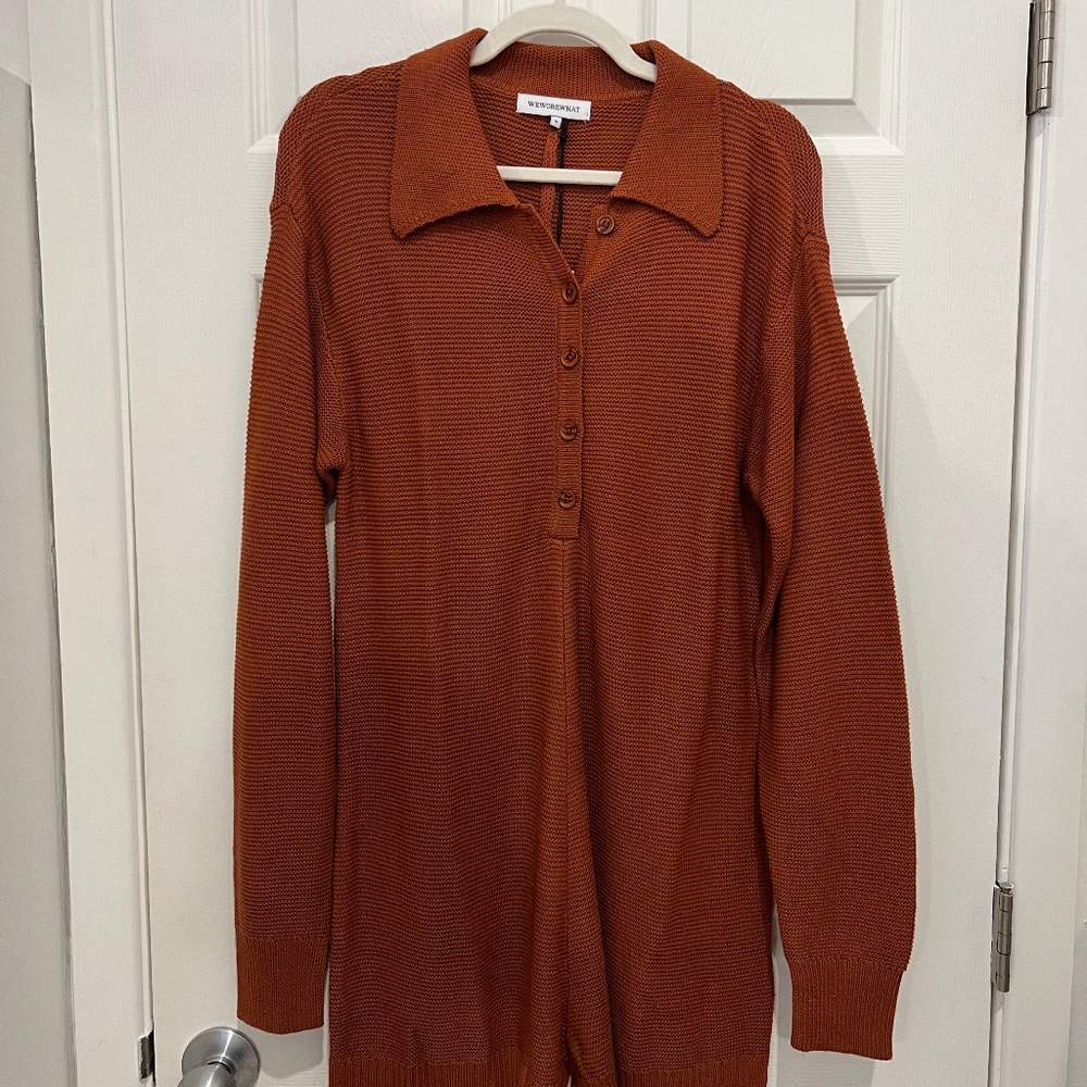 Half Button Purl Stitch Boxy Romper
